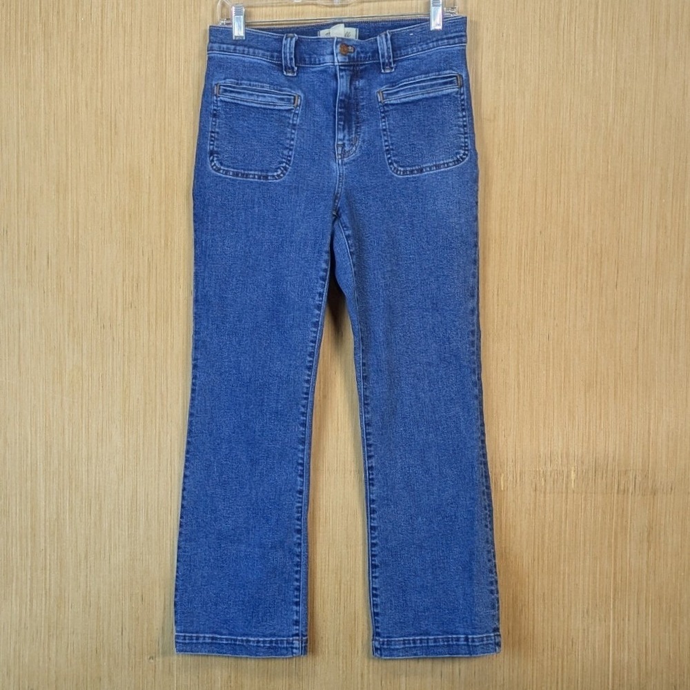 Madewell Mid-Rise Kick Out Jeans Blue Flare Retro Size 28 Patch Pocket